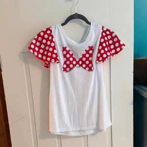 Disney White Short Sleeve Top with Red Polka Dot Bow and Sleeves